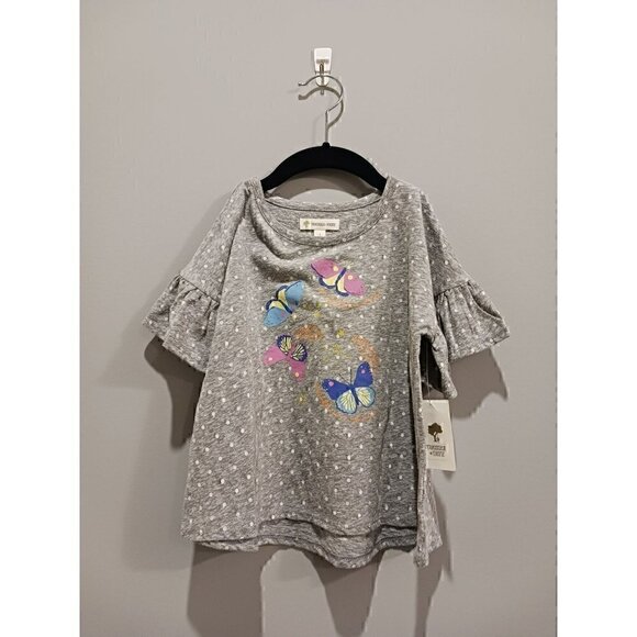 Tucker + Tate Ruffle Sleeve Shirt in Grey Heather Butterfly/ NWT, Size 4 - Picture 1 of 3